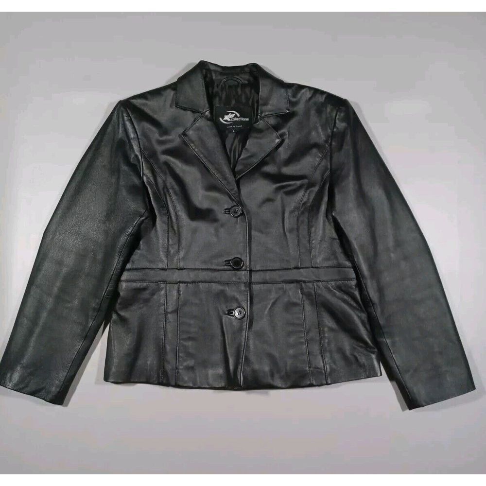 ZLC Collections‎ Jacket Womens L Black Leather Button Up